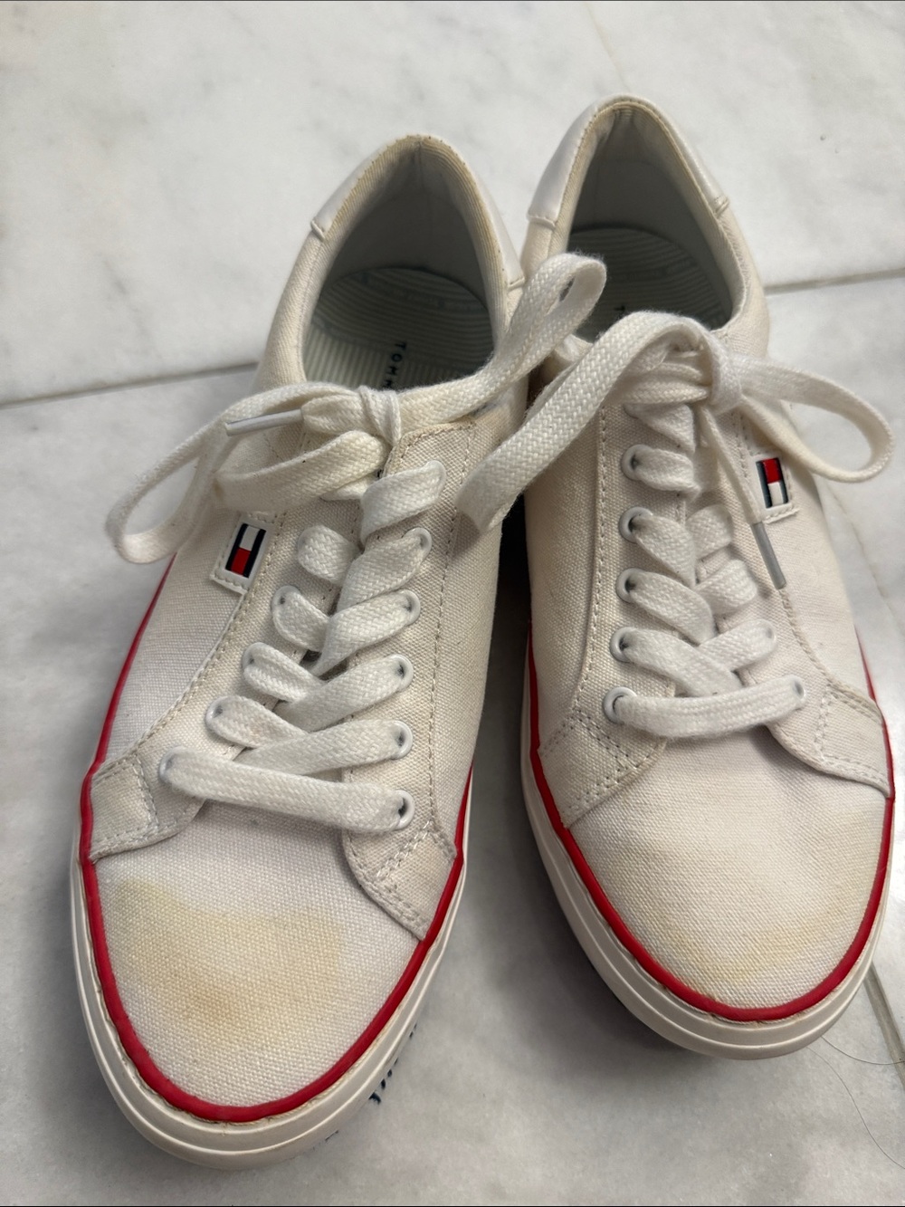 Tommy Hilfiger Off-White Canvas Sneakers with Red Accent